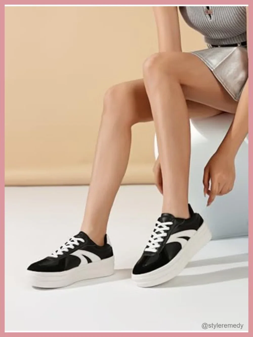 Women's Platform Retro Fashion Sneakers Lace Detail Casual Walking Shoes Gum
